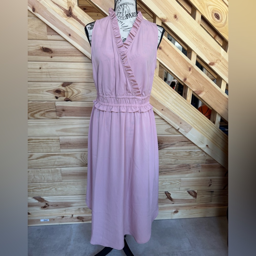 LOFT Pink Ruffle Midi Dress